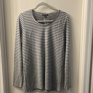 Eileen Fisher Gray Moon Striped Scoop Neck Long Slim Pullover Top SZ XL NWT